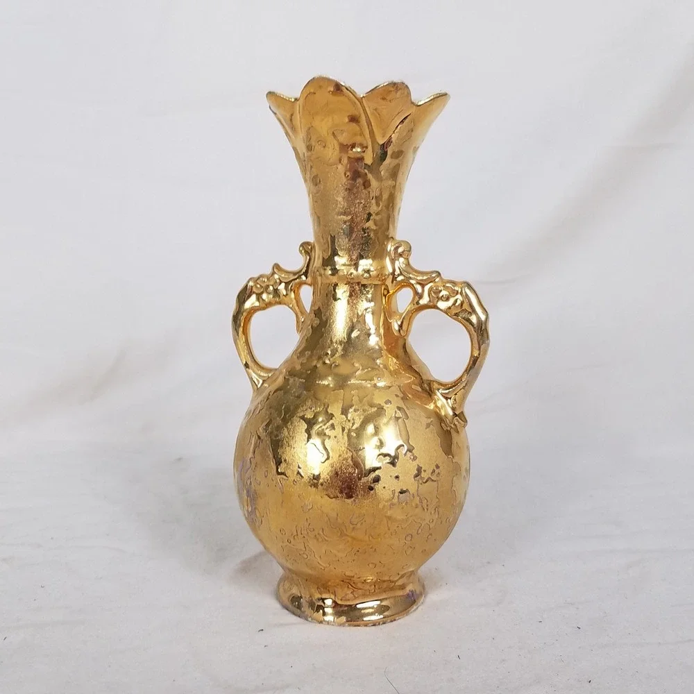 Vintage Weeping Gold Bud Vase Home Decor 7.25in Gold 24K Gold Encrusted USA